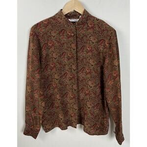 Vintage Ann Taylor Floral Silk Long Sleeve Button Down Shirt Size 8 Women’s